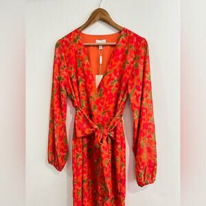 PRETTY LAVISH Alexis Knot Drape Dress Red Orange Floral